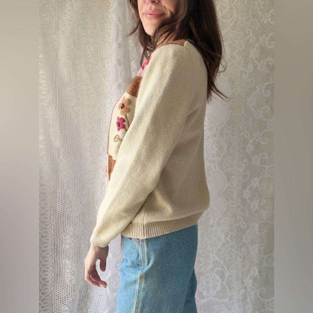 Vintage 90s Floral Patchwork Sweater Alfred Dunner Silk Blend - Picture 12 of 13